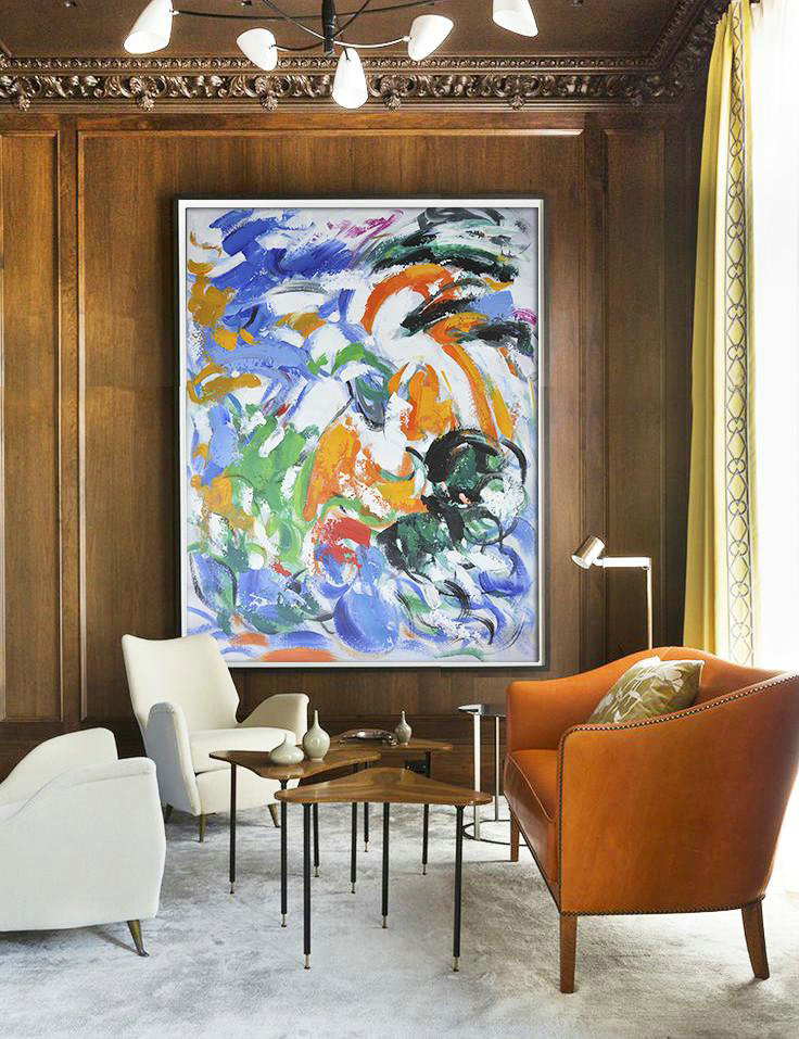 Large Wall Art Canvas,Vertical Palette Knife Contemporary Art,Modern Wall Art,Blue,White,Orange,Green.etc
